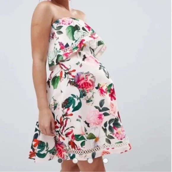 ASOS Maternity Dresses & Skirts - ASOS Maternity White Pink Red Floral Strapless Ruffle Maternity Dress Sz. 12 NEW